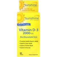Sunshine, Vitamin D3, 2000 МЕ, 60 Tablets