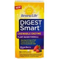 Renew Life, Digest Smart, жевательные таблетки с ферментами, ягодное ассорти, 90 жевательных таблеток