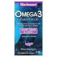 Bluebonnet Nutrition, Кошерный рыбий жир, натуральный Омега-3, 120 вегетарианских капсул