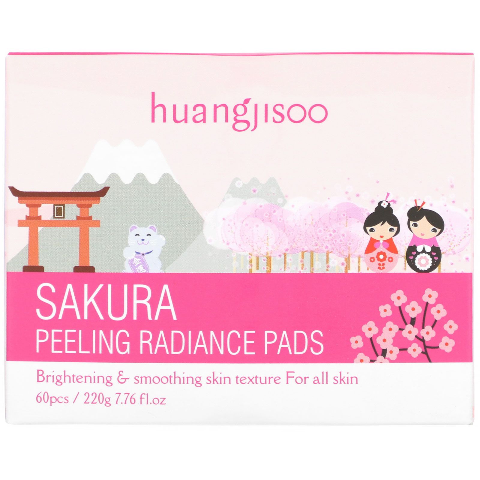 Huangjisoo, Sakura, Peeling Radiance Pads, 60 Pads, 7.76 fl oz (220 g) .