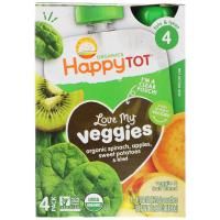 Happy Family Organics, Organics Happy Tot, Люблю свои овощи, шпинат, яблоки, батат и киви, и 4 пакетика, по 120 г