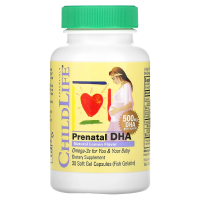 ChildLife, Пренатальная добавка с ДГК, натуральный лемонный вкус, 500 мг, 30 мягких желатиновых капсул