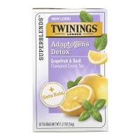 Twinings, Detox, адаптогены, зеленый чай со вкусом грейпфрута и базилика, 18 чайных пакетиков, 36 г (1,27 унции)