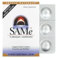 Source Naturals,  SAM-e (S-Adenosyl-L-Methionine), 200 мг, 60 кишечнорастворимых таблеток
