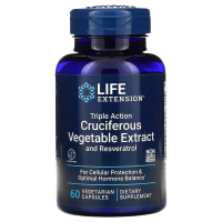 Life Extension, Экстракт крестоцветных овощей тройного действия с ресвератролом, 60 вегетарианских капсул
