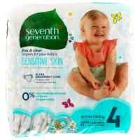 Seventh Generation, Для малышей, Чистые и сухие подгузники, Размер 4, 22-32 фунта (10-15 кг), 27 подгузников