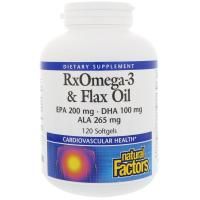 Natural Factors, RxOmega-3 и льняное масло, 120 Softgels