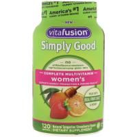 VitaFusion, Simply Good, комплекс поливитаминов для женщин, натуральный вкус клубники и мандарина, 120 конфет