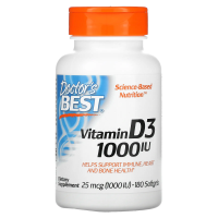 Doctor's Best, Витамин D3, 25 мкг 1000 МЕ, 180 мягких таблеток