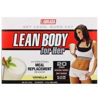 Labrada Nutrition, Коктейль Lean Body для нее, заменитель пищи с высоким содержанием протеина, ваниль, 20 пакетов, 1,73 унц. (49 г) каждый