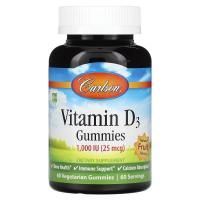 Carlson Labs, Жевательные таблетки с витамином D3, Вкус натуральных фруктов, 1000 МЕ, 60 жевательных таблеток