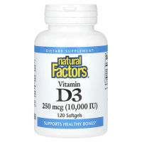 Natural Factors, витамин D3, 250 мкг, 10000 МЕ, 120 мягких таблеток