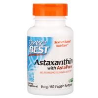 Doctor's Best, Астаксантин с AstaPure, 6 мг, 60 вегетарианских мягких капсул