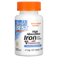 Doctor's Best, High Absorption Iron With Ferrochel, 27 mg, 120 Tablets