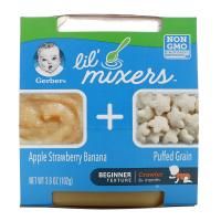 Gerber, Lil Mixers, для малышей от 8 месяцев, яблоко, клубника, банан со злаковыми подушечками, 102 г (3,6 унции)
