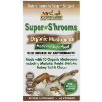 Country Farms, Super S'hrooms, органические грибы, лечебная суперпища, 60 капсул