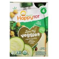 Happy Family Organics, "Обожаю свои овощи" из серии "Счастливый карапуз", фруктово-овощная смесь с кабачком, грушей, нутом и кудрявой капустой, 4 пакета по 4,22 унции (120 г)