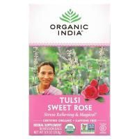 Organic India, Чай Тулси, Сладкая роза, Без кофеина, 18 чайных пакетиков, 1,01 унции (28,8 г)