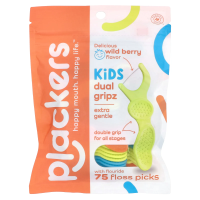 Plackers, Kid's Dual Gripz, детские зубочистки с нитью, с фтором, фруктовый смузи, 75 шт.