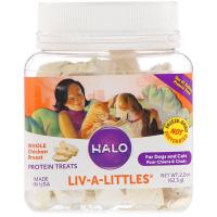 Halo, Liv-A-Littles, белковые угощения, цельная куриная грудка, для собак и кошек, 2,2 унции (62,3 г)