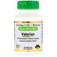 California Gold Nutrition, EuroHerbs  Валериана  XT 500 mg, VC MB, 60 карат