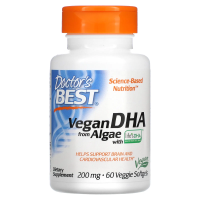 Doctor's Best, Растительная ДГК (Best Vegetarian DHA), из морских водорослей, 200 мг, 60 растительных таблеток