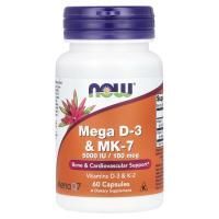 Now Foods, Mega D3 и MK-7, 5000 МЕ / 180 мкг, 60 вегетарианских капсул