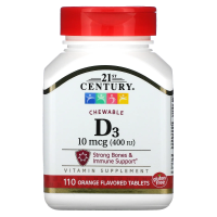 21st Century, Vitamin D3, Chewable, Orange Flavored, 400 IU, 110 Tablets