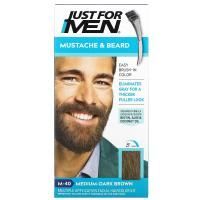 Just for Men, Mustache & Beard, гель для окрашивания усов и бороды с кисточкой в комплекте, оттенок темно-коричневый M-40, 2 шт. по 14 г