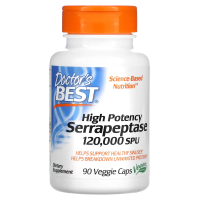 Doctor's Best, Серрапептаза с высокой эффективностью, 120000 SPU, 90 капсул в растительной оболочке
