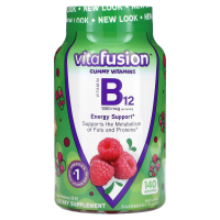 VitaFusion, Витамины для взрослых с B12, повышения уровня энергии, натуральный малиновый вкус, 1000 мкг, 140 жевательных таблеток