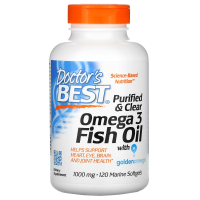 Doctor's Best, Очищенный и прозрачный рыбий жир с Омега-3, 1000 мг, 120 морских мягких таблеток