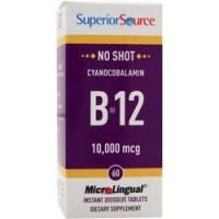Superior Source, MicroLingual No Shot цианокобаламин В-12 (10 000мкг) 60 таблеток