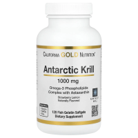California Gold Nutrition, Жир арктического криля, с астаксантином, RIMFROST, натуральный клубничный и лимонный вкус, 1000 мг, 120 желатиновых капсул-рыбок
