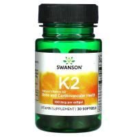 Swanson, Natural Vitamin K2, Bone And Cardiovascular, 100 mcg, 30 Softgels