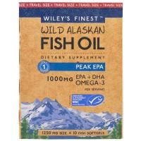Wiley's Finest, Wiley's Finest, рыбий жир из промысловой рыбы Аляски, пиковое содержание ЭПК, 1250 мг, 10 мягких капсул-рыбок