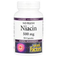 Natural Factors, Ниацин, не вызывающий покраснения кожи, 500 мг, 90 капсул