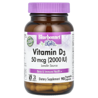 Bluebonnet Nutrition, Витамин D3, 50 мкг, 2000 МЕ, 90 растительных капсул