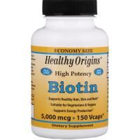Healthy Origins, Биотин, высокая эффективность, 5000 мкг, 150 капсул на растительной основе