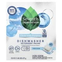 Seventh Generation, Пакеты с моющим средством для посудомоечной машины, бесплатно и прозрачное, 45 упаковок, 675 г (23,8 унции)