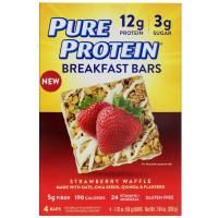 Pure Protein, Батончики для завтрака, клубника и вафля, 4 батончика, по 50 г каждый