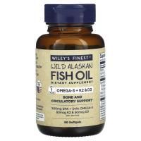 Wiley's Finest, Рыбий жир дикой рыбы Аляски, витамин K2, 60 желатиновых капсул с рыбьим жиром