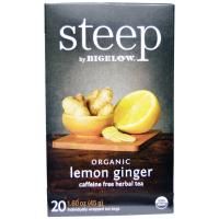 Bigelow, Steep, Organic Lemon Ginger, Caffeine Free Herbal Tea, 20 Bags, 1.60 oz (45 g)