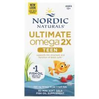 Nordic Naturals, Ultimate Omega 2X Teen, Клубника, 60 маленьких мягких капсул