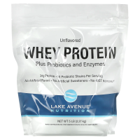 Lake Avenue Nutrition, сывороточный протеин с пробиотиками, с нейтральным вкусом, 2270 г (5 фунтов)