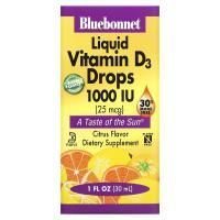Bluebonnet Nutrition, Жидкий витамин D3, в каплях, натуральный цитрусовый вкус, 1000 МЕ, 1 жидкая унция (30 мл)