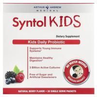 Arthur Andrew Medical, Syntol Kids, ежедневный пробиотик для детей, натуральный ягодный вкус, 30 отдельных порционных пакетиков