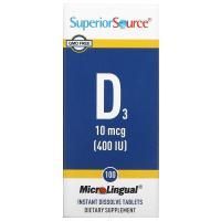 Superior Source, MicroLingual, Витамин D3, 400 МЕ, 100 таблеток