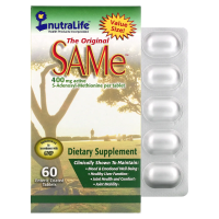 NutraLife, "Оригинальный SAMe" (S-аденозилметионин), 400 мг, 60 покрытых оболочкой кишечнорастворимых овальных таблеток