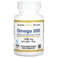 California Gold Nutrition, Омега 800, Рыбий жир фармацевтического класса, 80% EPA / DHA, Триглицеридная форма, Без холестерина (1 000 мг), 30 жевательных капсул